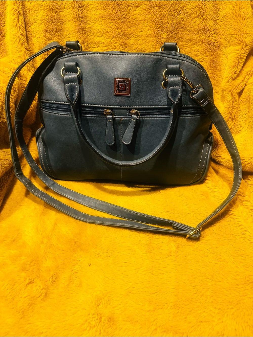 Stone Mountain Blue Leather Satchel Crossbody Purse Spring Travel Formal Casual